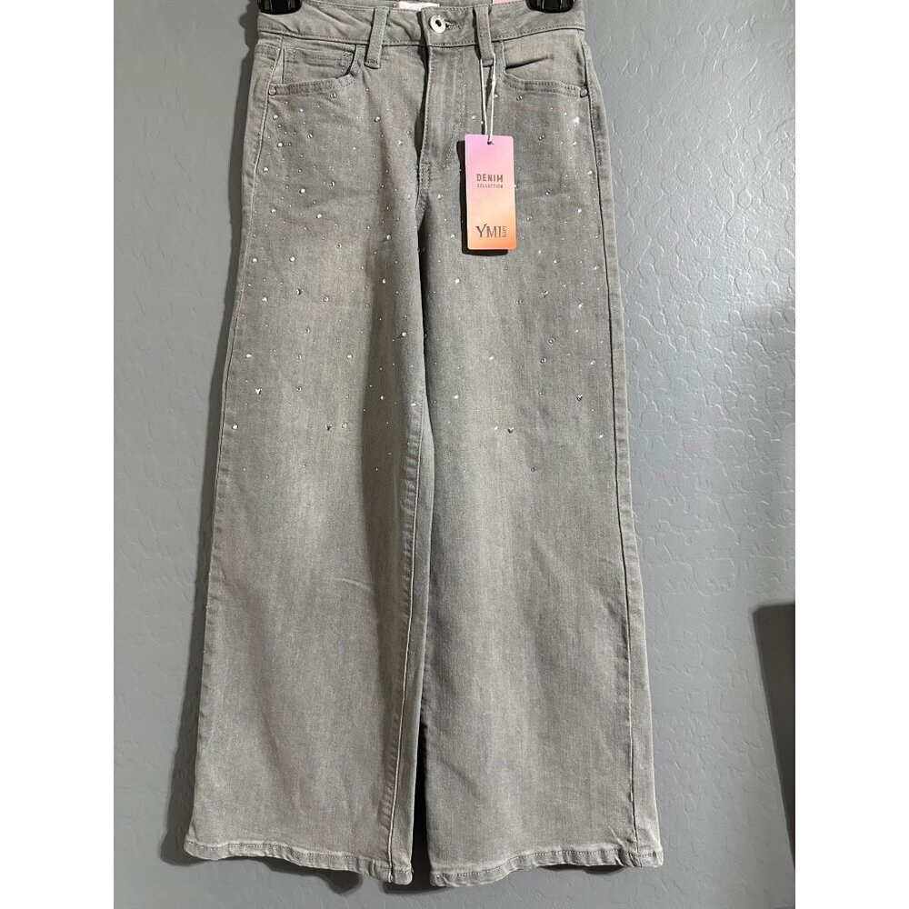 YMI Girl's Rhinestone Wide Leg Jeans Size 12 NWT